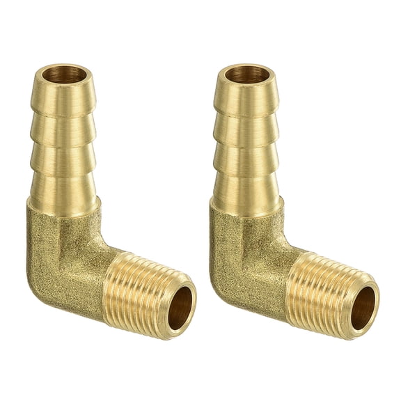 Brass Hose Barbed Elbow Fitting 2 Pack 5/16" Barb x 1/8" NPT Male 90 Degree Brass