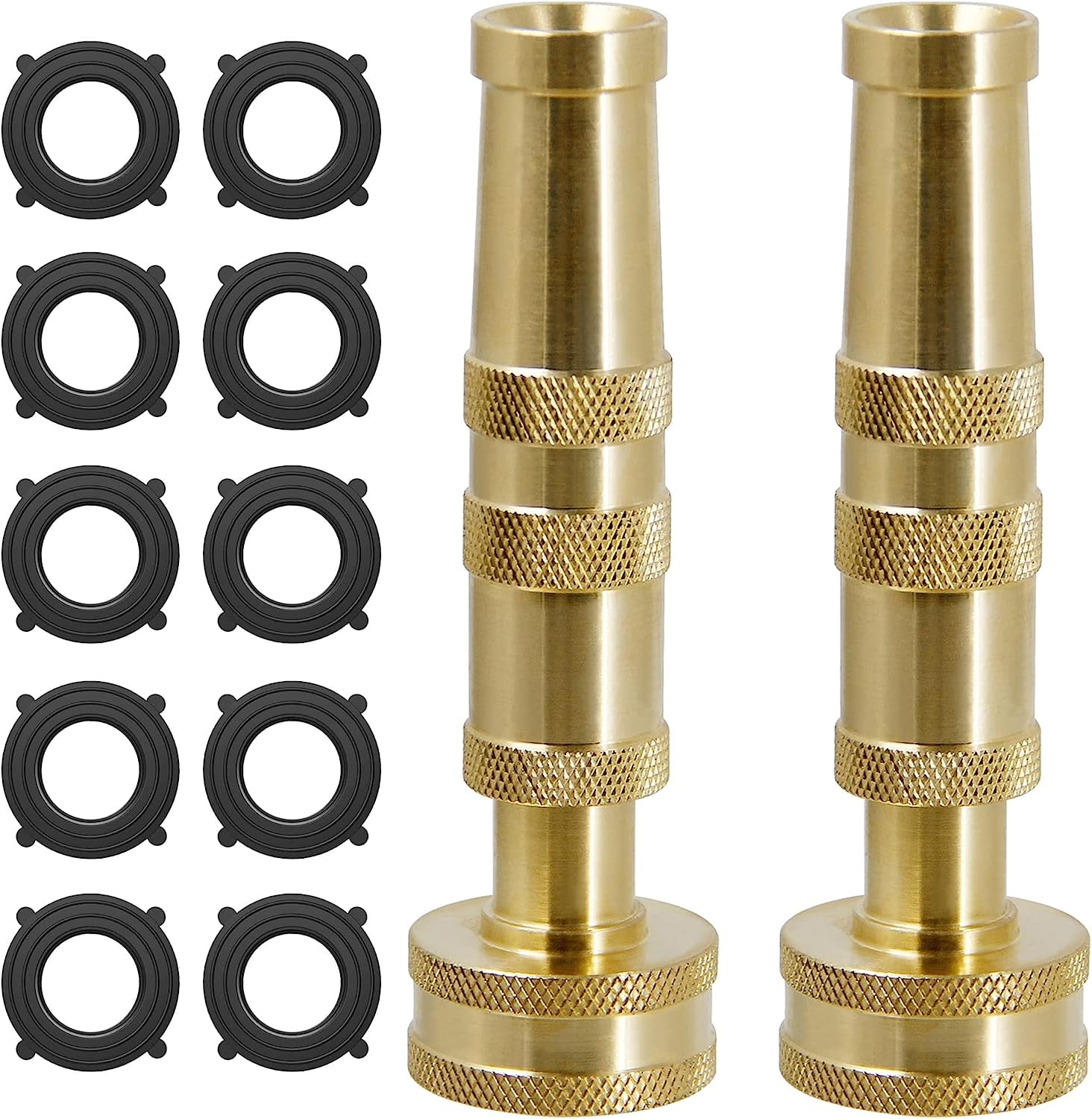 Brass Hose Nozzles, Heavy-Duty Brass Adjustable Twist Hose Nozzle, 2 Pack (4"), VI3432