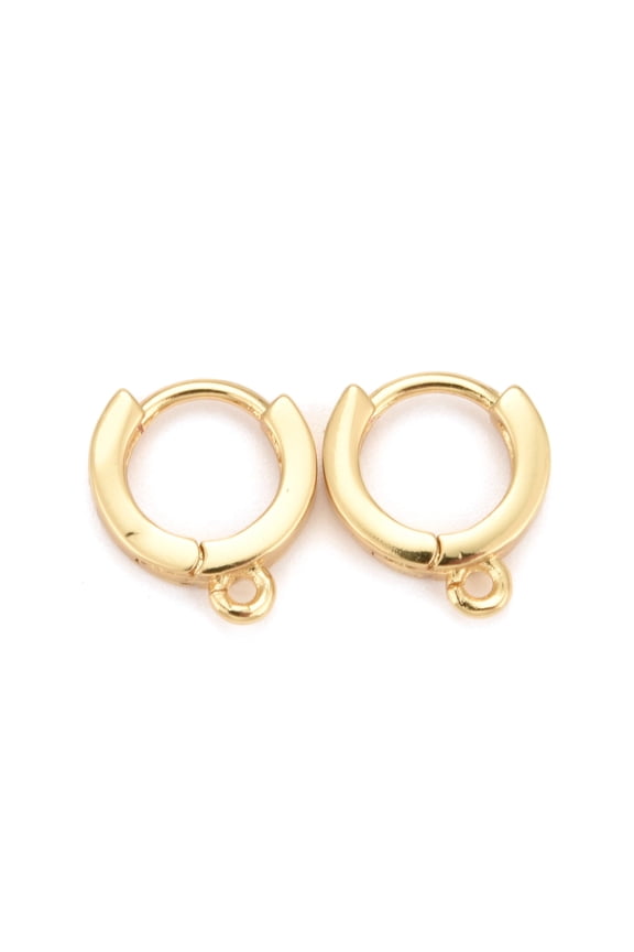 Brass Huggie Hoop Earring Findings with Horizontal Loop Real 18K Gold Plated 10 Gauge 11.5x10x2.5mm Hole: 1mm Pin: 1mm