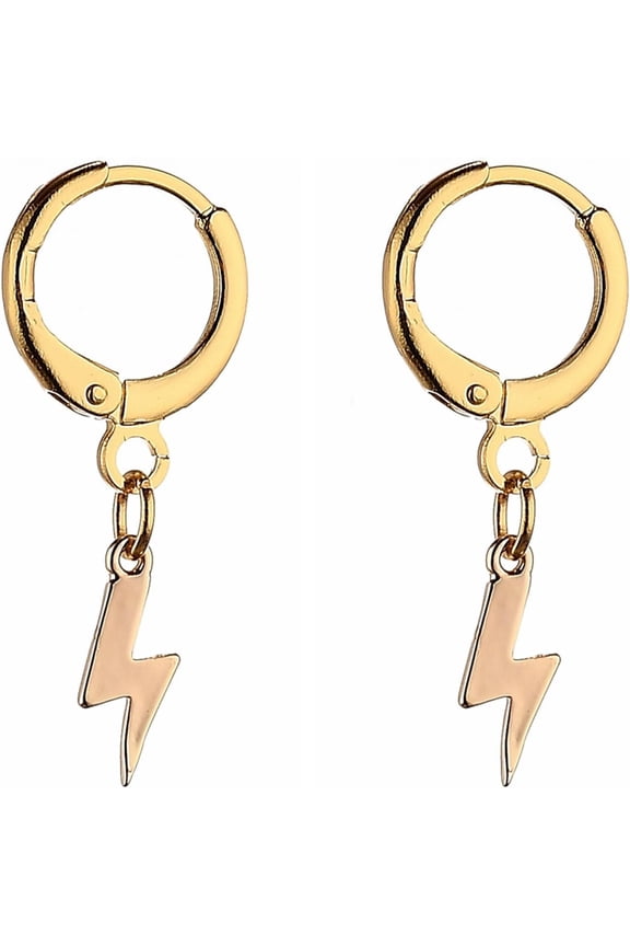 Brass Huggie Hoop Earrings Lightning Bolt Golden 28mm Pin: 0.8mm