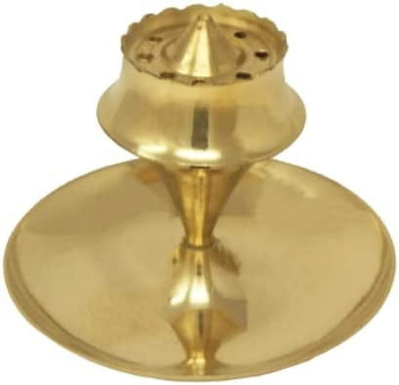Brass Incense Agarbatti Stick Stand Holder with Plate Festive Puja Diwali Mandir Temple Handheld Agarbatti Burner with Ash Catcher (Approx. 6 Cm)