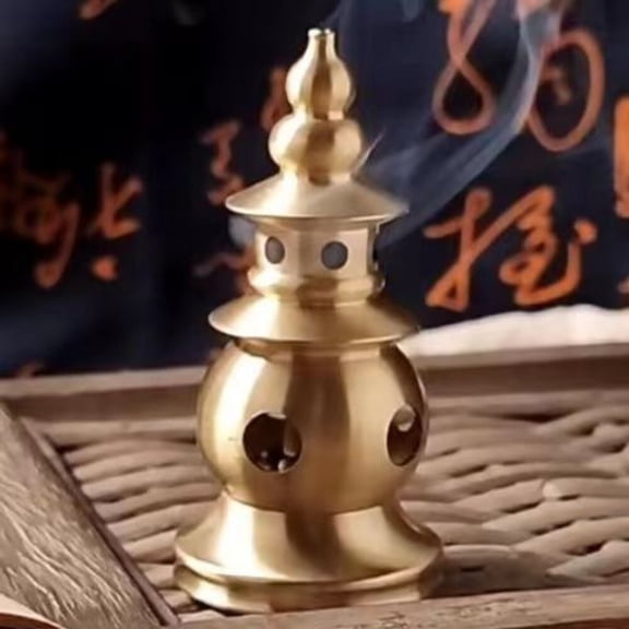 Brass Incense Burner Backflow Holder Chinese Style Home Decor Desk Ornament Aromatherapy Accessory for Meditation Relaxation