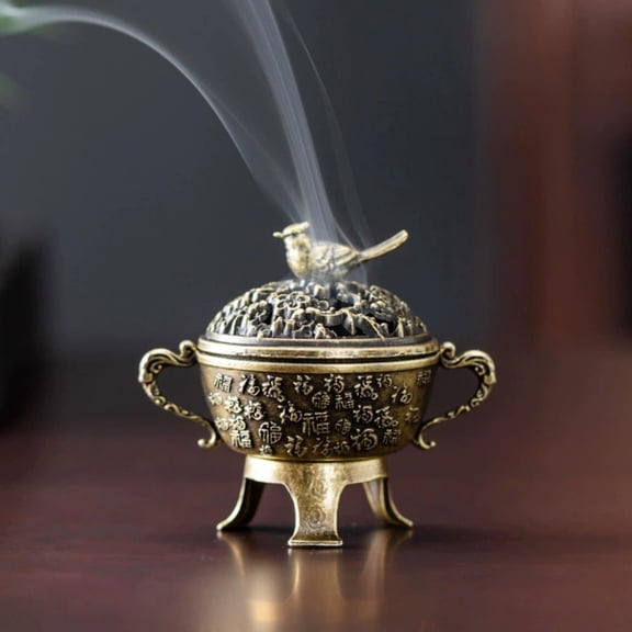 Brass Incense Burner with Intricate Phoenix Design & Scented Diffuser for Meditation, Yoga & Feng Shui Home Office Decor