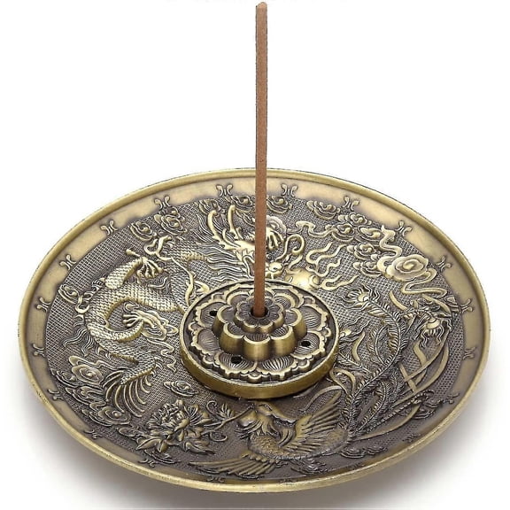 Brass Incense Holder - Lotus Stick Incense Burner And Dragon And Phoenix Cone Incense Holder Backflow With Ash Catcher(5 Holes)