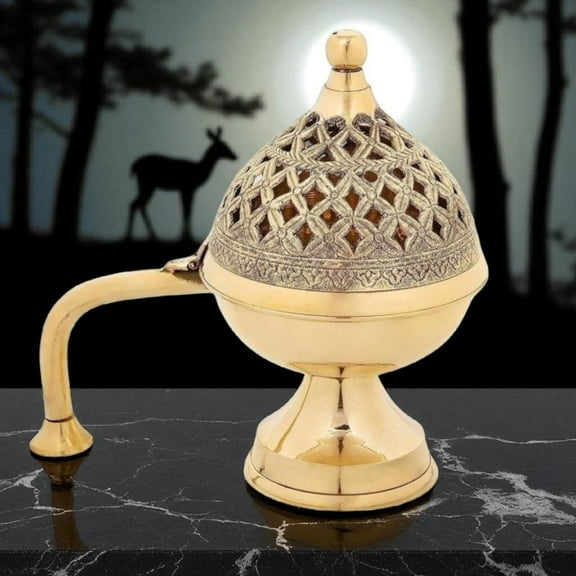 Brass Incense Holder With Handle Mediation Dhoop Daani for Room/ Home/ Office / gift item