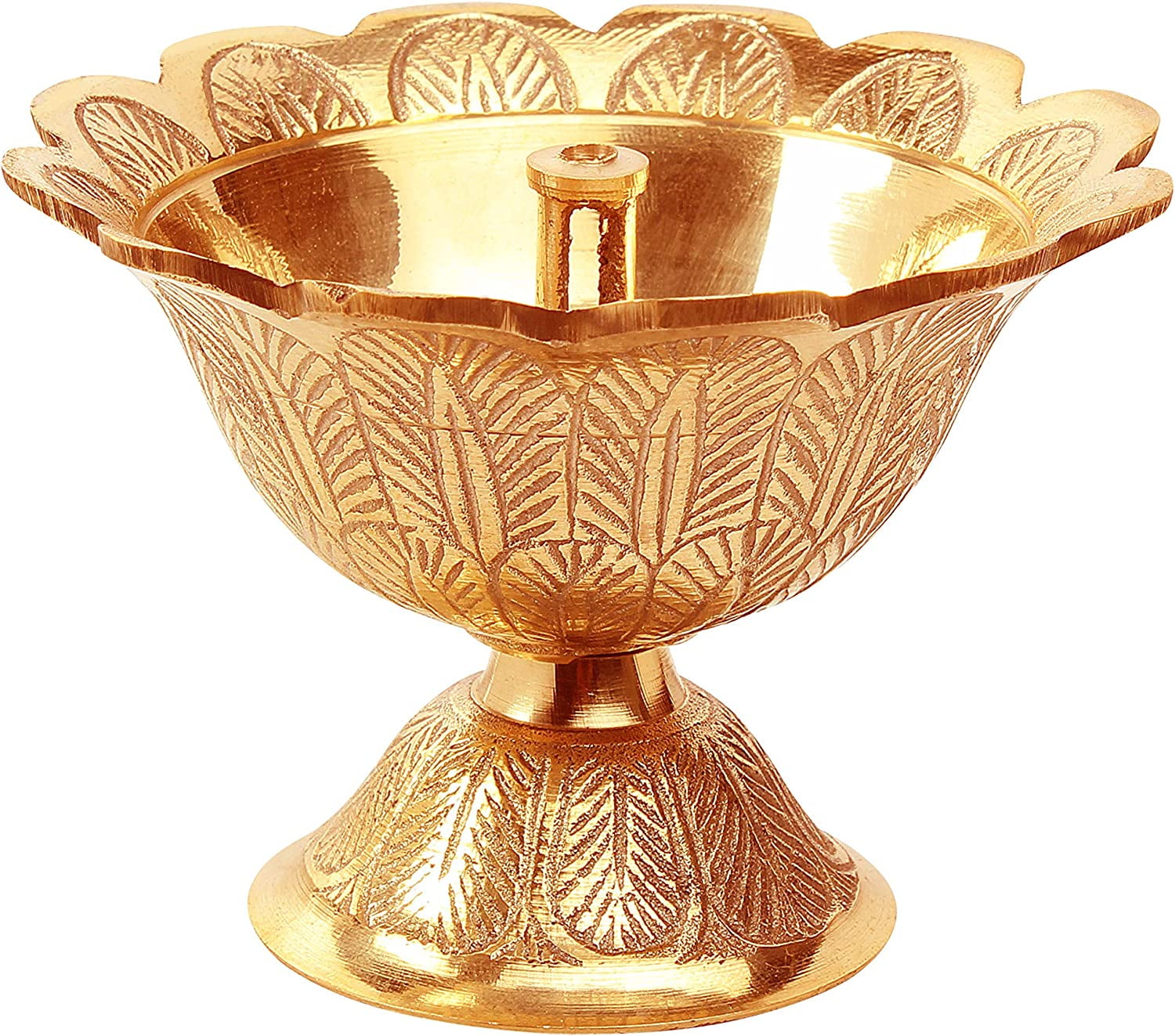 Brass Indian Puja Oil Lamp, Golden Diya Lamp Engraved Design Diya for ...