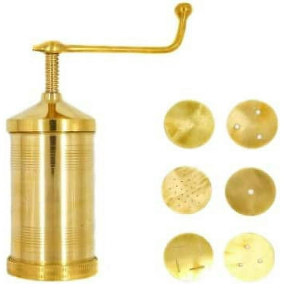 Brass Indian Sevanazhi Chakli Press/Sancha/Murukku/Gathiya/Janthikulu/Idiyappam Maker Machine With Free 6 Different Jalis/Shape Mould