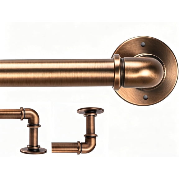 Brass Industrial Pipe Curtain Rod 18 to 120 Inch,1 Inch Diameter Adjustable Wrap Around Curtain Rod,Metal Window Treatment Rods,Ideal as Your Kitchen,Bedroom,Outdoor Patio Etc