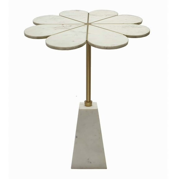 Brass Inlay Flower Table with Pyramid Marble Base