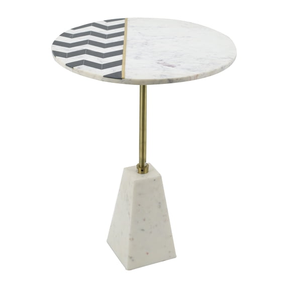 Brass Inlay with Pattern Table with Marble Base