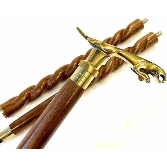 Brass Jaguar Head Handle Foldable Walking Cane for Senior & Adults