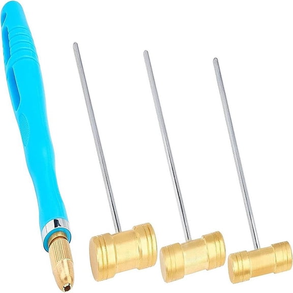 Brass Jewelry Hammers Set with Handle & Cloth Storage Bag Rectangle Golden Brass Hammers: 96.5~101x30x10~15mm Handle: 14.05x1.85x1.9cm