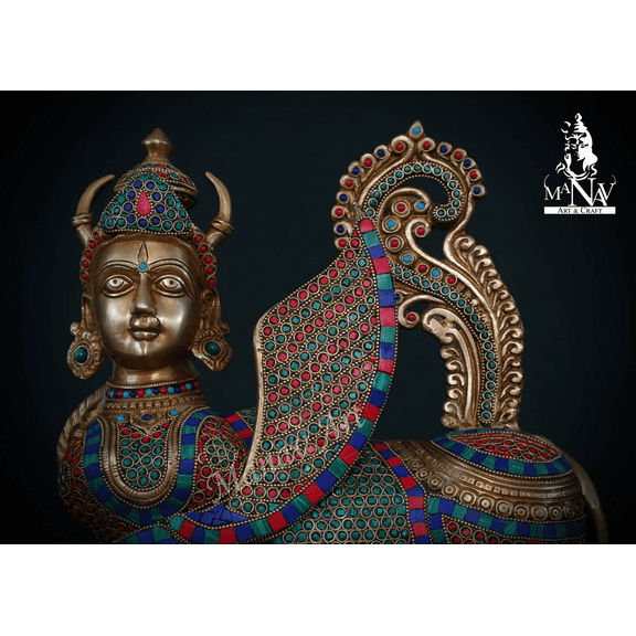 Brass Kamdhenu Cow With Calf, 42 CM Goddess Surabhi statue, Kamdhenu Cow Best for Gifting, Home, Temple, Corner, office, Pooja Rooms,