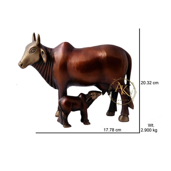 Brass Kamdhenu Cow With Calf Showpiece, Holy Cow Idol, Showpiece for Home Decor, Handmade Divine Cow, The Cow of Wishes & Desire, Home Gift.