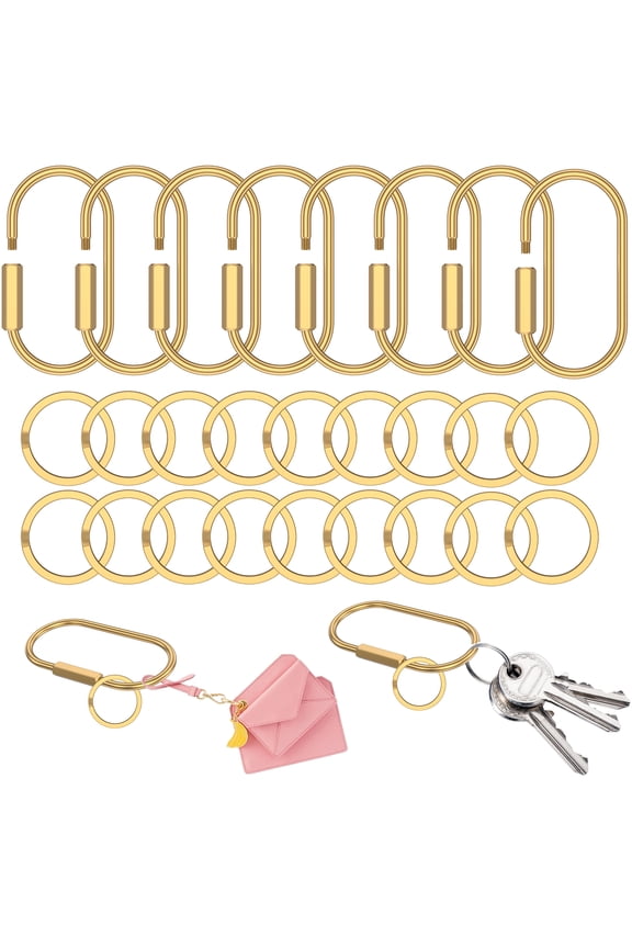Brass Key Ring Bulk Gold Key Chain Organizer Holder for Men Women with Secure Screw Locking Cute Purse Bag Charm for Handbag Small Carabiner Clip for Dog Leash Pet Tag