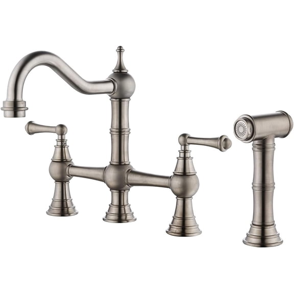 Brass Kitchen Faucet,4 Hole 2Handle Kitchen Sink Bridge Faucet with Side Sprayer,Brushed Kitchen Taps with 360 Swivel Spout for Farmhouse Camper Laundry Utility Bar Sinks