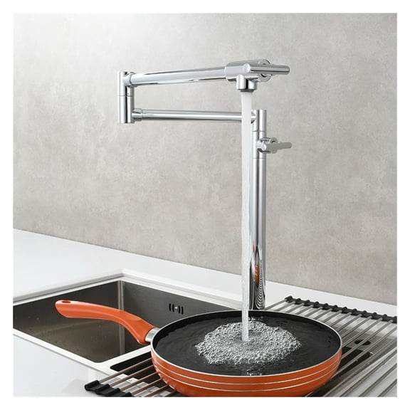 Brass Kitchen Faucet Deck Mount Two Handle Folding Stretchable Pot Filler Faucet For Kitchen ,Bar Laundry RV Farmhouse