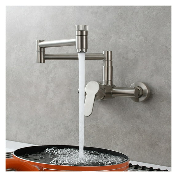 Brass Kitchen Sink Faucet Rotatable Folding Faucet With Two Joint Swing Arms Hot And Cold Mixer Sink Tap Wall Mounted ,Bar Laundry RV Farmhouse