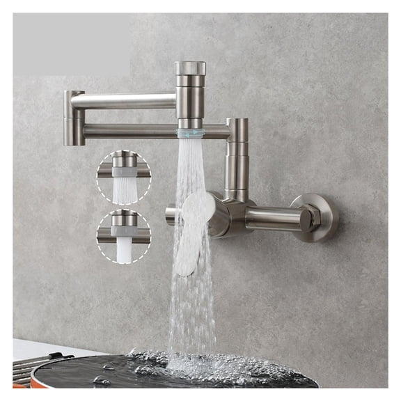 Brass Kitchen Sink Faucet Rotatable Folding Faucet With Two Joint Swing Arms Hot And Cold Mixer Sink Tap Wall Mounted ,Easy to Use