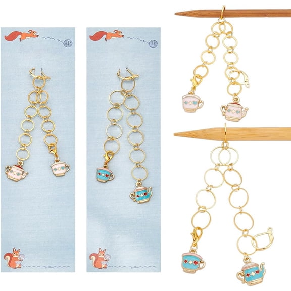Brass Knitting Row Counter Chains with Alloy Cup Charms Golden 13.2~158cm 2pcs/set Material Brass