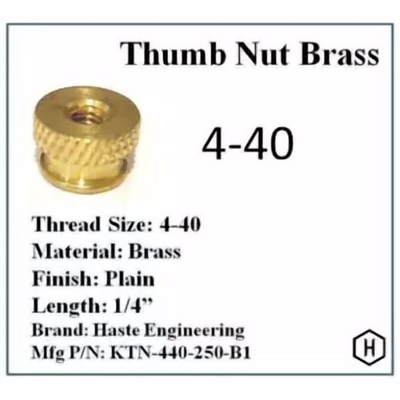 Brass Knurled Thumb Nut, 4-40 Thread (25 Pieces)