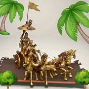 Brass Krishna Arjuna Rath Idol | Mahabharata Chariot Sculpture | Handcrafted Brass Showpiece 22.9   21.6   22 cm