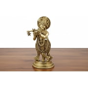 Brass Krishna Playing Flute Idol Spiritual Home D cor & Gift for Pooja, Diwali, Housewarming