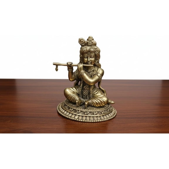 Brass Krishna Statue Lord Krishna Playing Flute for Home Temple & Dcor