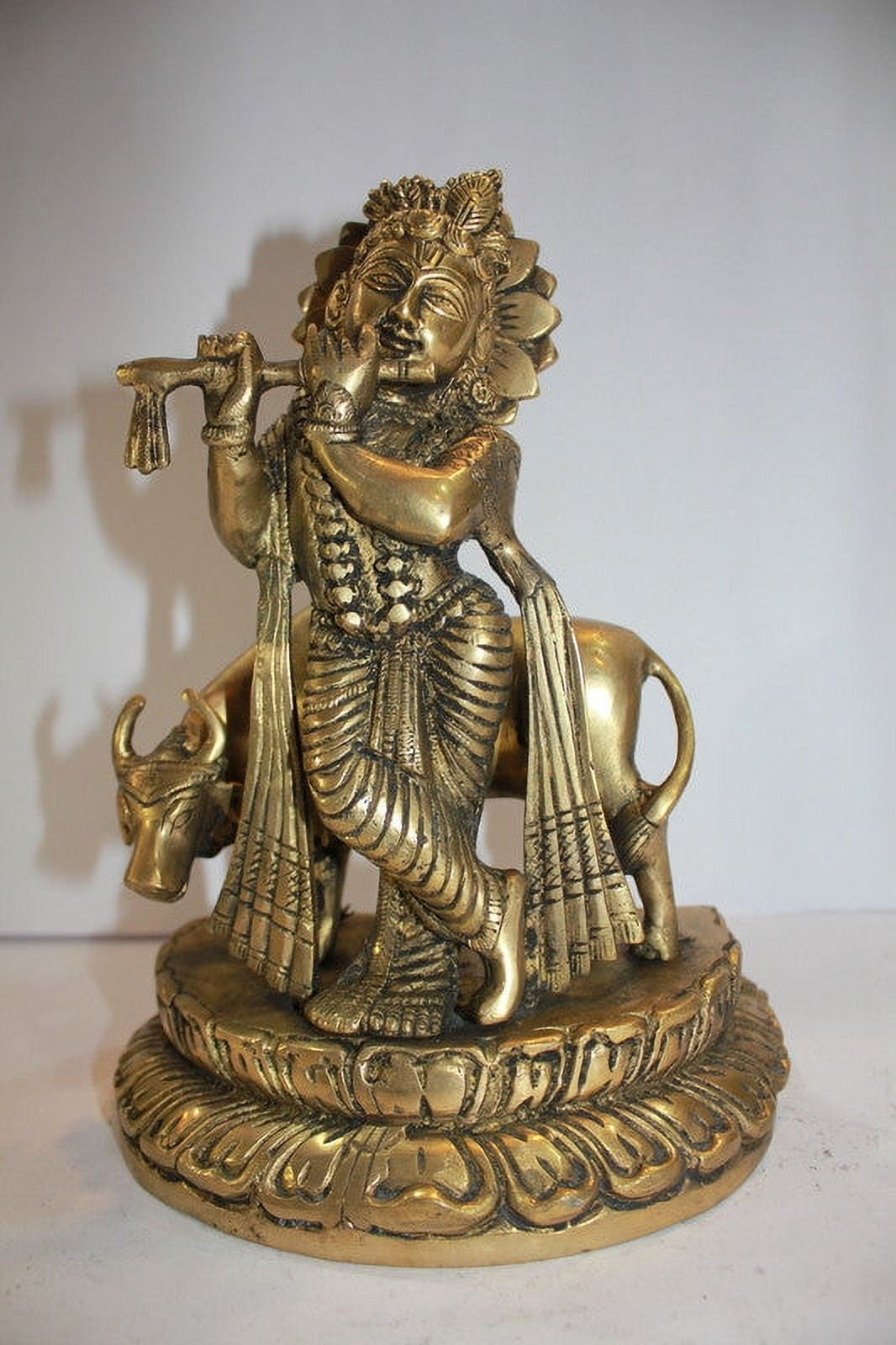 Brass Krishna With Cow God Statue 3184g, Brass Lord Krishna Statue For ...