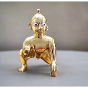 Brass Laddu Gopal Ji Idol Bal Krishna Murti for Home Temple & Janmashtami Pooja Accessory & Spiritual Gift, size 3