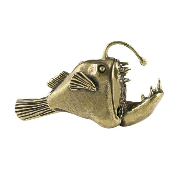 Brass Lantern Fish Figurine, 2.57" x 1.48", Highly Detailed Miniature Collectible, Perfect for Desktop Decoration or Display Cabinet
