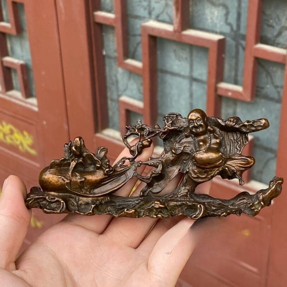 Brass Laughing Buddha Statue Zen Meditation Decor Home Office Spiritual Sculpture