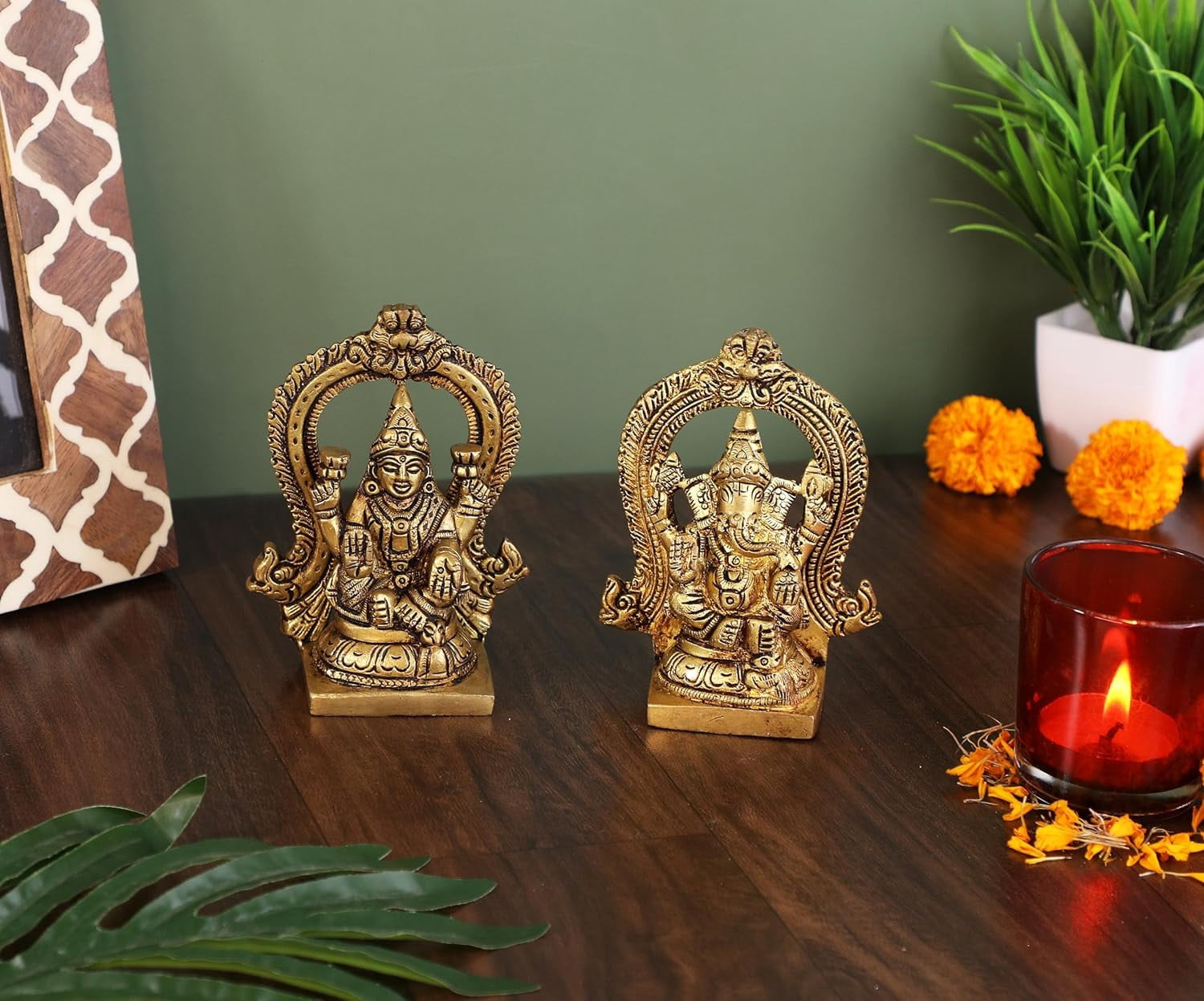 Brass Laxmi Ganesh Idol Set Bhagwan Ganpati Murti Metal Statue