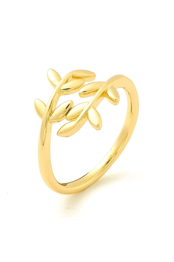 Brass Leaf Wrapped Open Cuff Ring for Women Cadmium Free & Lead Free Real 18K golden Plated Size 7 3/4(17.9mm)