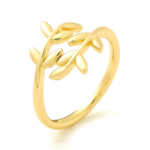 Brass Leaf Wrapped Open Cuff Ring for Women Cadmium Free & Lead Free Real 18K golden Plated US Size 7 3/4(17.9mm)