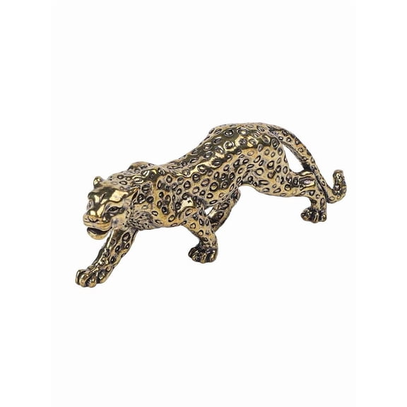 Brass Leopard Decor Sculpture Tabletop AnimalStatue Office Good Luck and Fortune