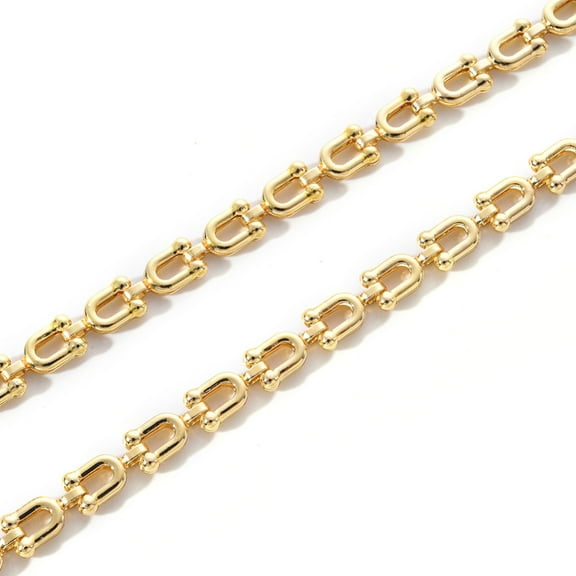 Brass Link Chains U Shape Unwelded Cadmium Free & Nickel Free & Lead Free Light golden 9.5x5x2mm