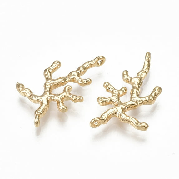 Brass Links connectors Branch Nickel Free Real 18K Gold Plated 26x17x2mm Hole: 1mm
