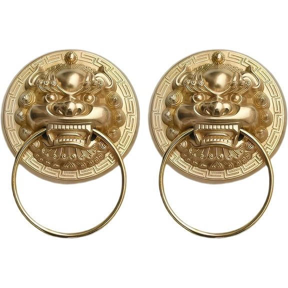 Brass Lion Door Knocker: Antique Lion Door Ring Pull Handle, Classic Home Decor Lion Head Handle Knobs Door Fittings with Mounting Screws, Animal Head Shape Knocker for Housewarming Gift