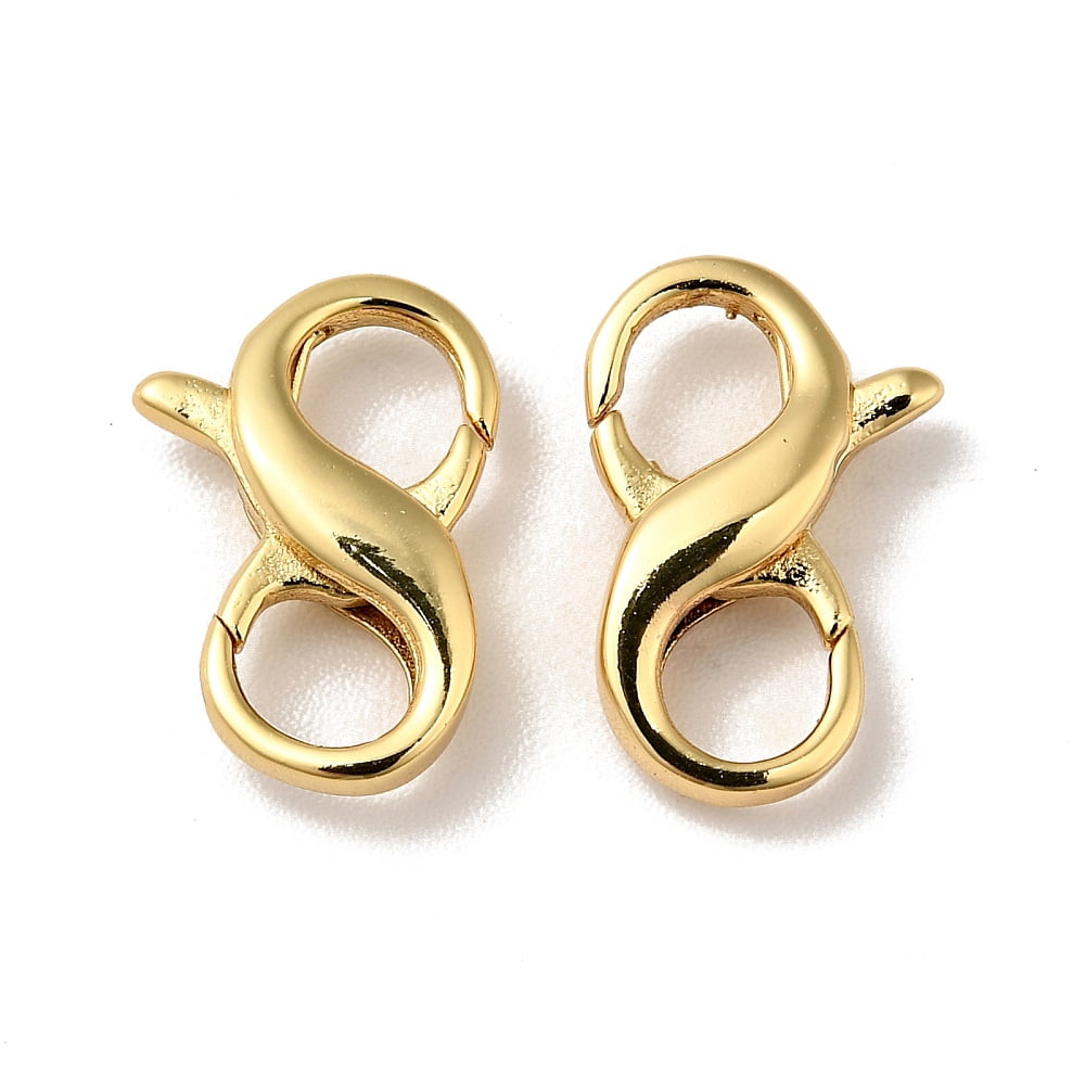 Brass Lobster Claw Clasps Double Clasps Cadmium Free & Nickel Free & Lead Free Real 18K Gold Plated 13x8.5x3mm Hole: 4mm