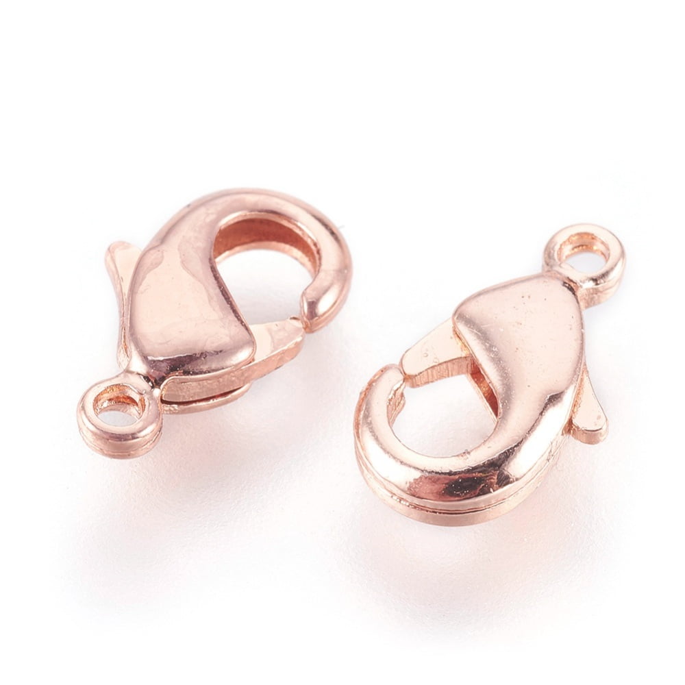 Brass Lobster Claw Clasps Nickel Free Real Rose Gold Plated 12x7x2.5mm Hole: 1mm