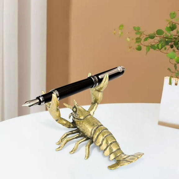 Brass Lobster Pen Holder Weightlifting Lobster Desk Decor with Claws 1.8x1.0in for Kitchen Supplies(Yellow),Hulucky