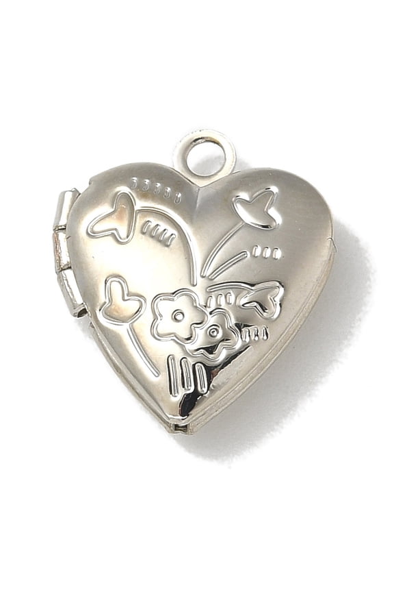 Brass Locket Pendants Photo Frame Charm Lead Free & Cadmium Free Heart Platinum 15x13.5x5mm Hole: 1.7mm Inner Diameter: 8x6mm