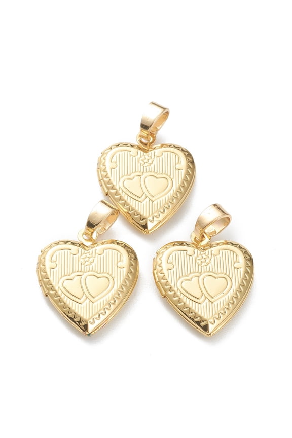 Brass Locket Pendants Photo Frame Pendants for Necklaces Long-Lasting Plated Heart Real 18K Gold Plated 21x17x4mm Hole: 5x3.5mm 10x9mm Inner Diameter