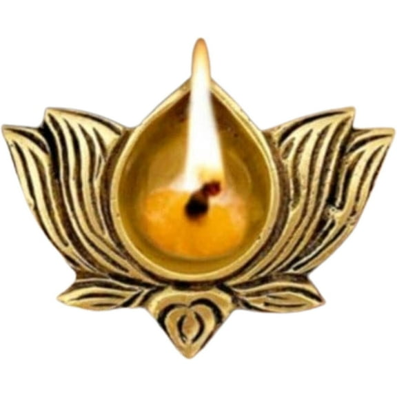 Brass Lotus Shaped Diya Handmade Kamal Oil Lamp Gift for Home Pooja, Golden