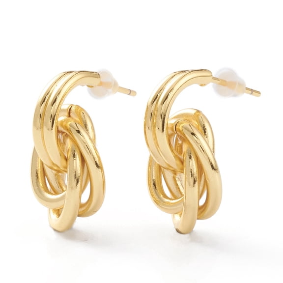 Brass Love Knot Earrings Stud Earrings with Steel Pin and Plastic Ear Nuts Long-Lasting Plated Real 18K golden Plated 21x12x7.5mm Pin: 0.8mm