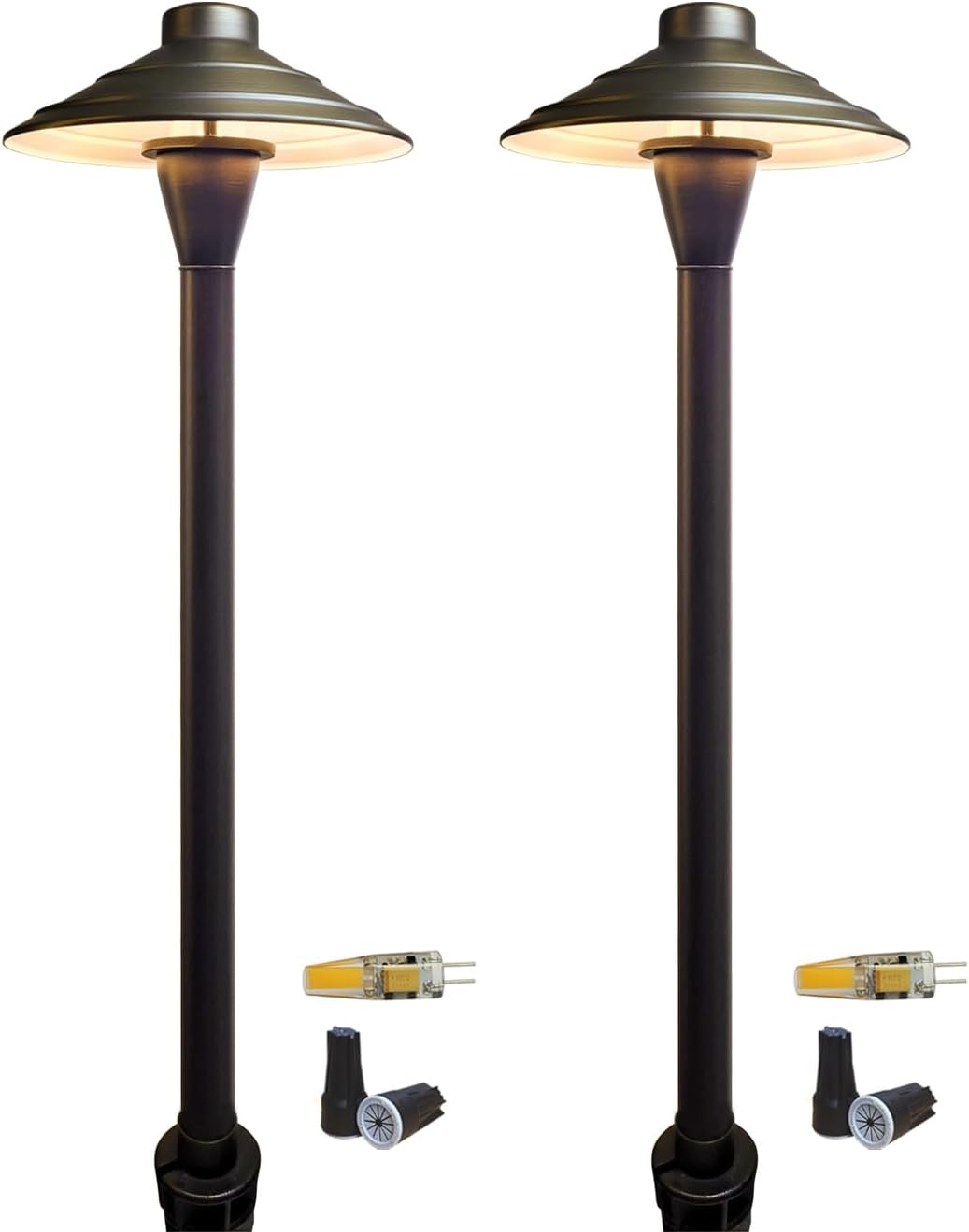 Brass Low Voltage Walkway Lights for Outside Finish 2Pack with LED G4 Bulb,1215V AC/DC 2W