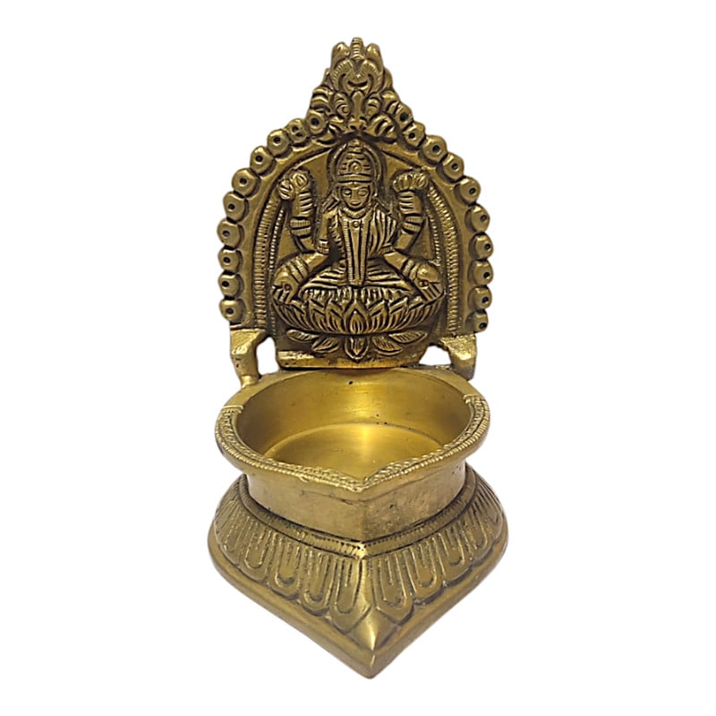 Brass Maa Lakshmi (Laxmi) Ji One Wick Oil Lamp Temple Décor Handcrafted Metal Diya For Diwali Gift-4.3 Inch