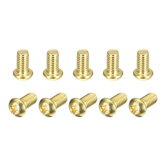 Brass Machine Screws, M6x10mm Phillips Pan Head Fastener Bolts for Furniture, Office Equipment, Electronics 20Pack