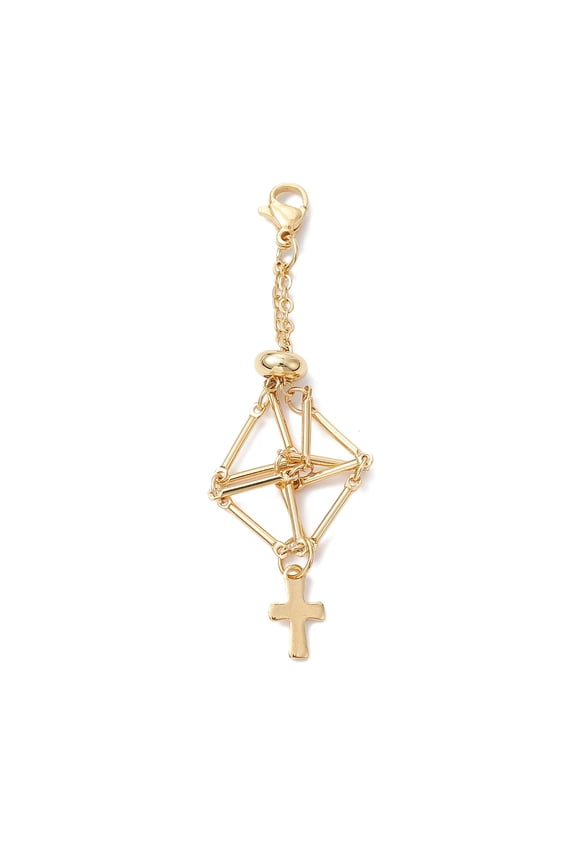 Brass Macrame Pouch Empty Stone Holder Pendant Decoration with 304 Stainless Steel Clasps Golden 70mm